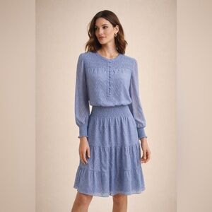 White House Black Market Periwinkle Blue Smocked Blouson Dress Medium NWT